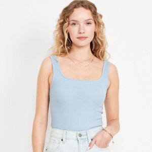 Light Blue Ribbed Cropped Tank Top - Old Navy - Size Small Petite